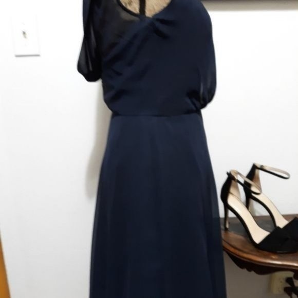 Dessy Collection, Vivian Diamond Blue Backless A Line Dress XS - Picture 10 of 16